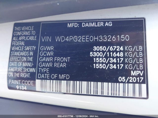 2017 MERCEDES-BENZ METRIS WD4PG2EE0H3326150 Photo 8