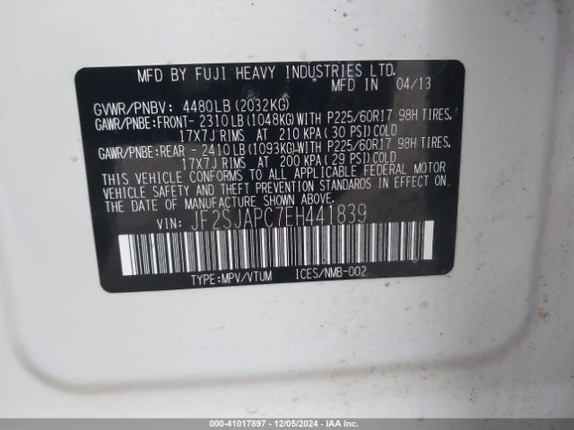 JF2SJAPC7EH441839 Subaru Forester 2.5i Touring