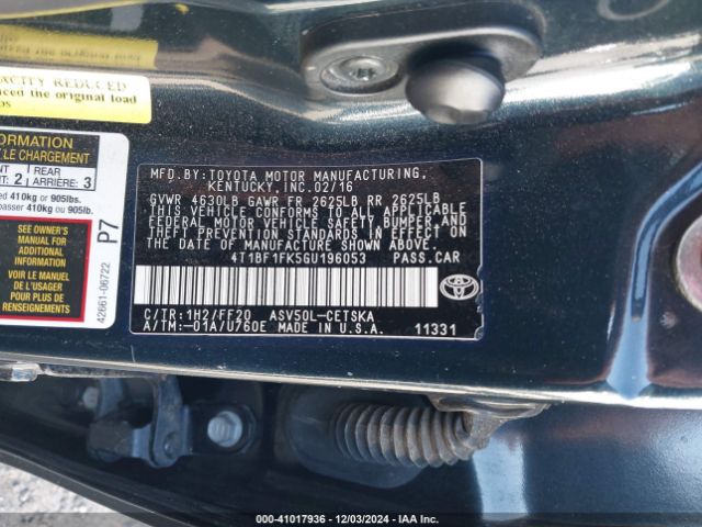 4T1BF1FK5GU196053 Toyota CAMRY SE