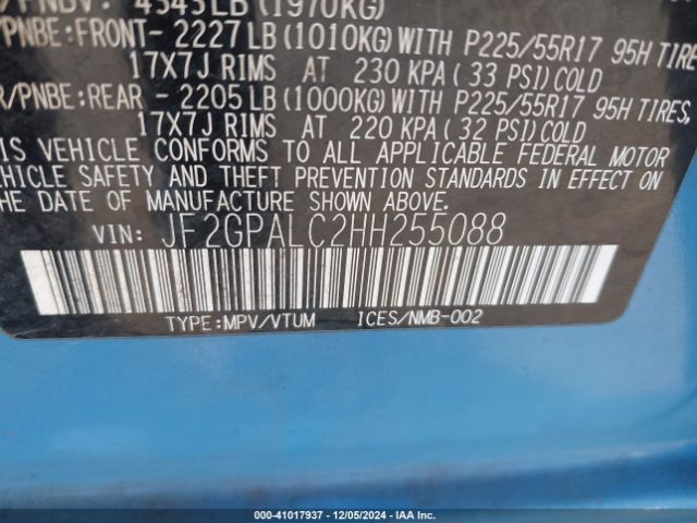 JF2GPALC2HH255088 Subaru Crosstrek 2.0i Limited