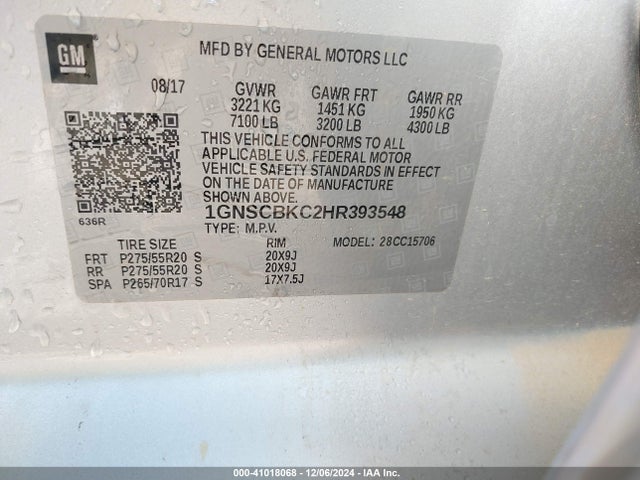 Chevrolet Tahoe Lt 2017 1GNSCBKC2HR393548 Image 9