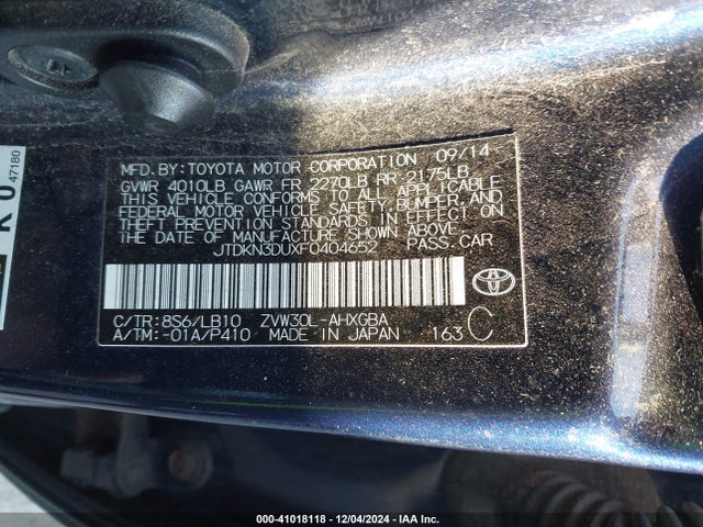 JTDKN3DUXF0404652 Toyota Prius Five