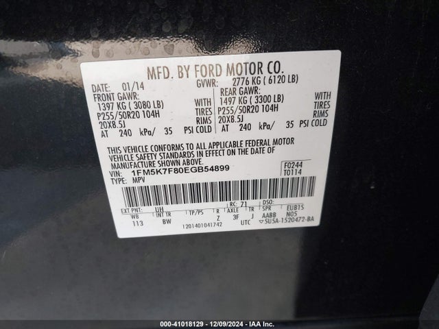 Ford Explorer Limited 2014 1FM5K7F80EGB54899 Image 9