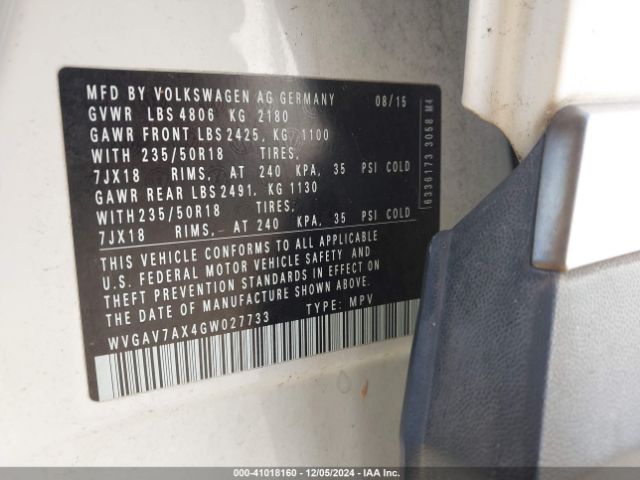 WVGAV7AX4GW027733 Volkswagen TIGUAN SE