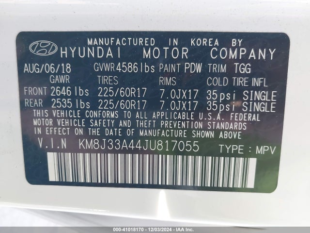 Hyundai TUCSON SEL 2018 KM8J33A44JU817055 Image 9