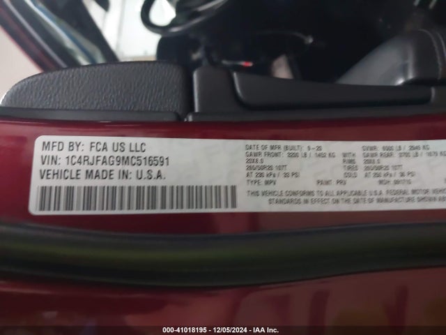 1C4RJFAG9MC516591 Jeep Grand Cherokee Laredo X 4x4