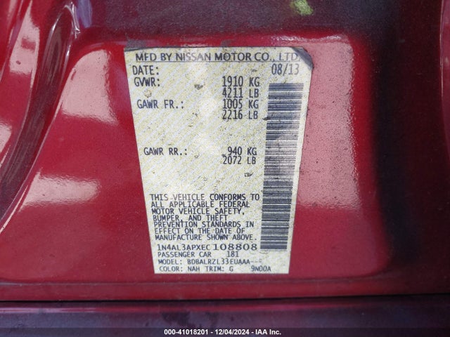 Nissan Altima 2.5 S 2014 1N4AL3APXEC108808 Image 9