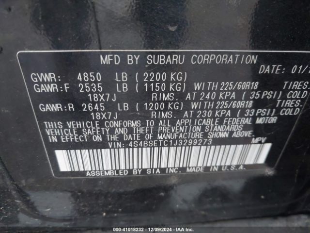 4S4BSETC1J3299273 Subaru Outback 3.6r Touring