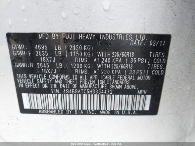 4S4BSATC5H3354472 Subaru Outback 2.5i Touring