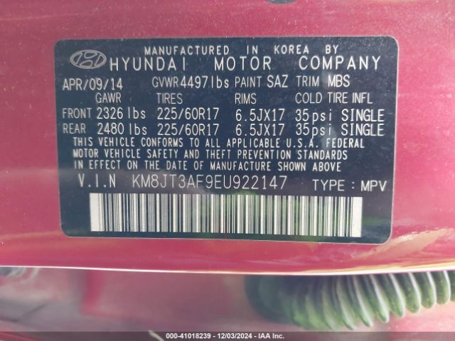 KM8JT3AF9EU922147 Hyundai TUCSON GLS