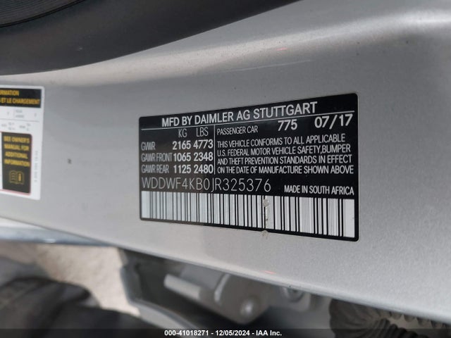 WDDWF4KB0JR325376 Mercedes-Benz C 300 4matic