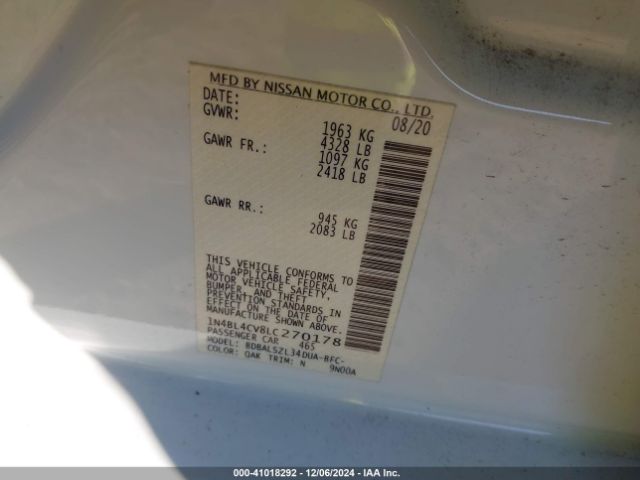 1N4BL4CV8LC270178 Nissan Altima Sr Fwd