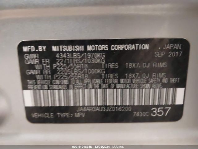 JA4AR3AU3JZ016200 Mitsubishi Outlander Sport 2.0 Es