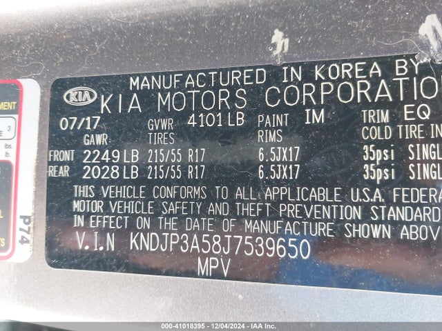 KIA SOUL + 2018 KNDJP3A58J7539650 Image 9