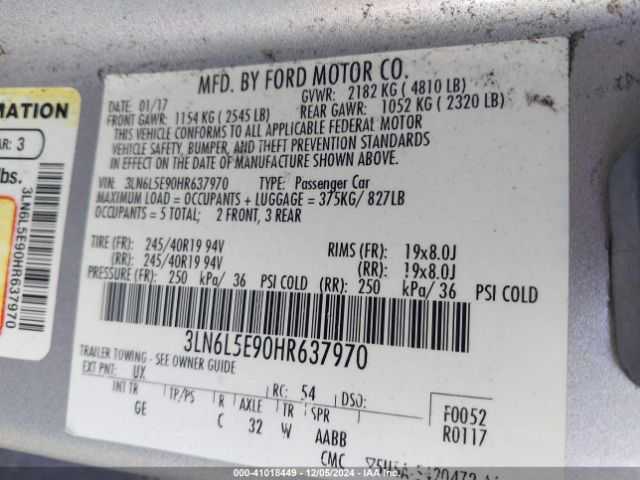 3LN6L5E90HR637970 Lincoln Mkz Reserve