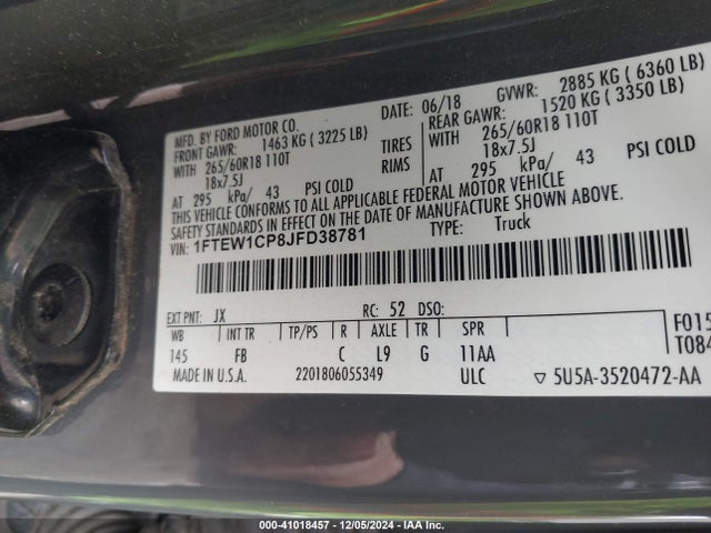 Ford 2.7l-4v 2018 1FTEW1CP8JFD38781 Image 25