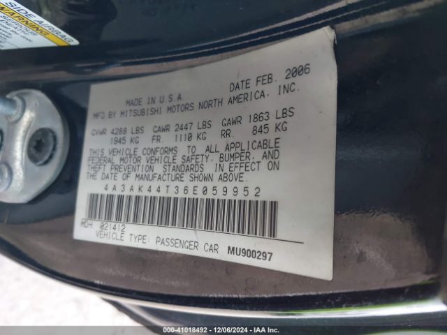 2006 MITSUBISHI ECLIPSE 4A3AK44T36E059952 Photo 8