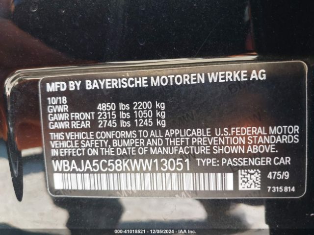 WBAJA5C58KWW13051 BMW 530I