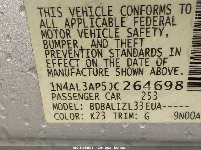 1N4AL3AP5JC264698 Nissan Altima 2.5 Sv