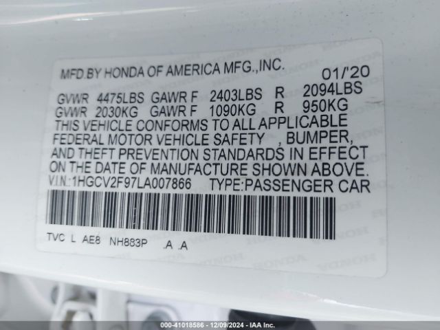 1HGCV2F97LA007866 Honda Accord Touring