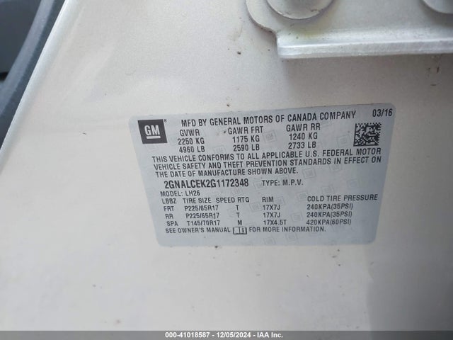 2GNALCEK2G1172348 Chevrolet EQUINOX LT