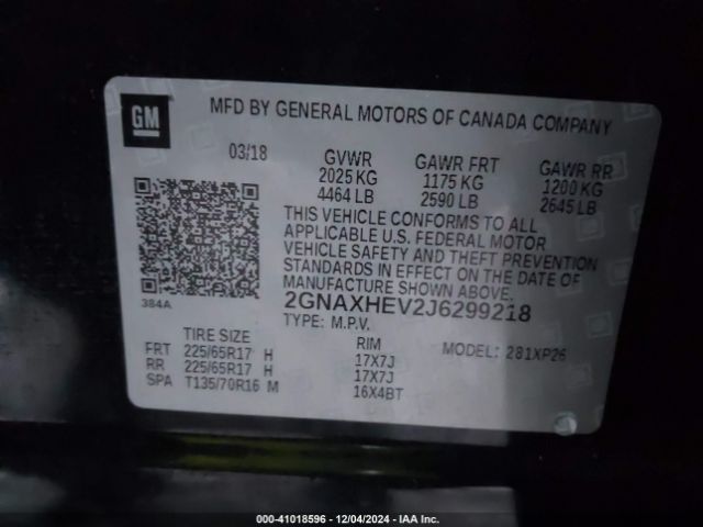 2GNAXHEV2J6299218 Chevrolet EQUINOX LS