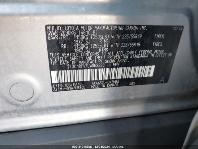 2T3C1RFV7LW063386 Toyota Rav4 Xle Premium