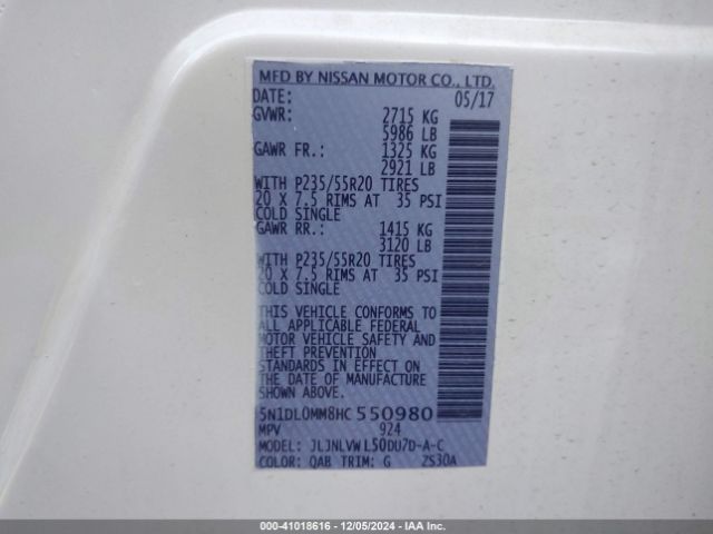 5N1DL0MM8HC550980 Infiniti QX60