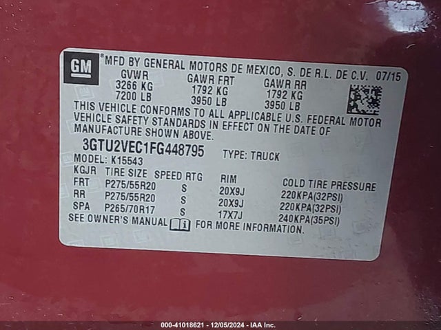 3GTU2VEC1FG448795 GMC Sierra 1500 Slt