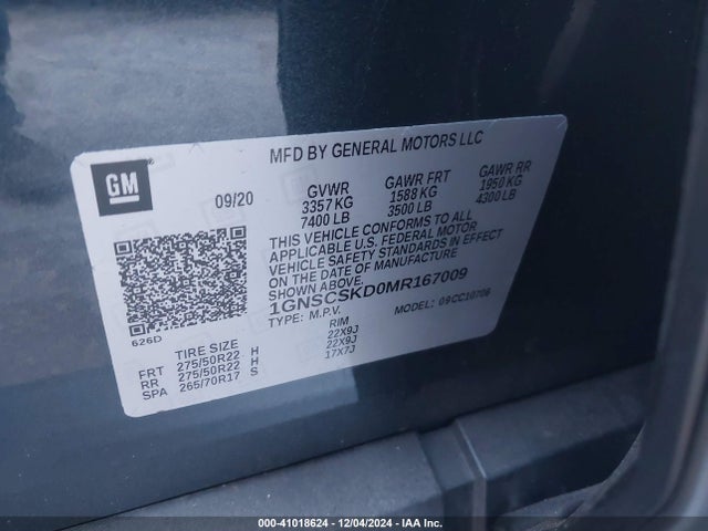 1GNSCSKD0MR167009 Chevrolet Tahoe 2wd Premier