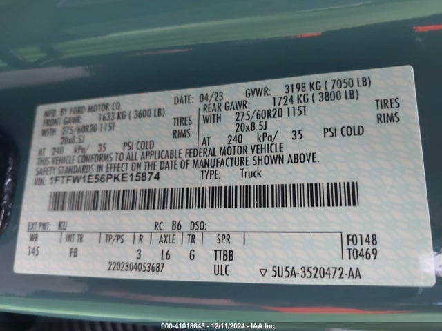 1FTFW1E56PKE15874 Ford F-150 Xlt