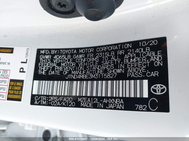 JTND4MBE3M3115827 Toyota COROLLA SE
