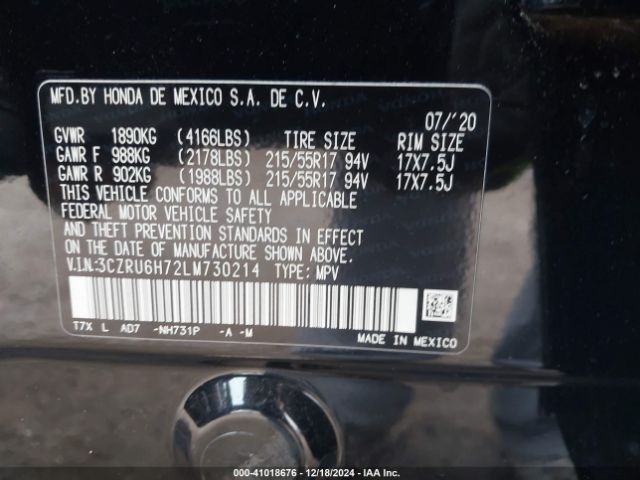 3CZRU6H72LM730214 Honda Hr-v Awd Ex-l