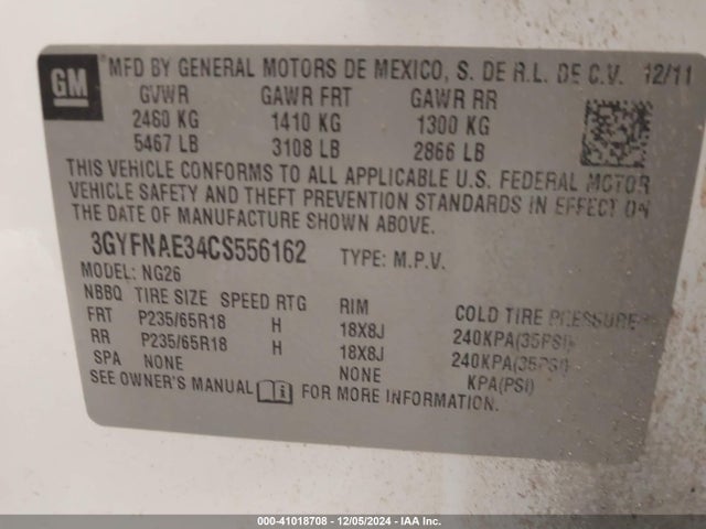 2012 CADILLAC SRX 3GYFNAE34CS556162 Photo 8
