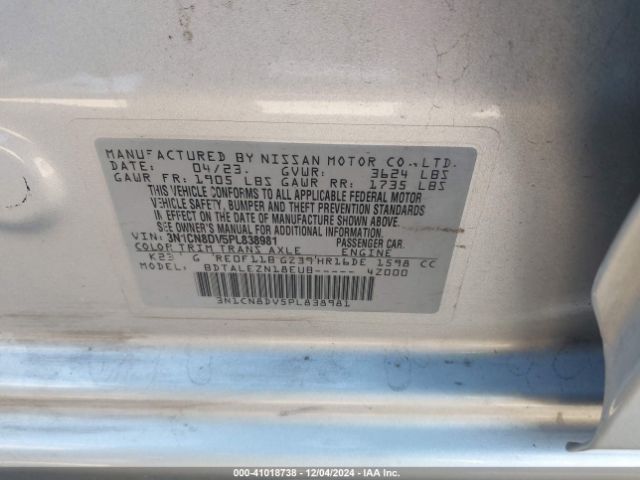 3N1CN8DV5PL838981 Nissan Versa 1.6 S Xtronic Cvt