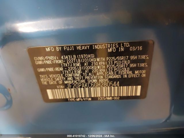 JF2GPAKC6GH280544 Subaru Crosstrek 2.0i Limited