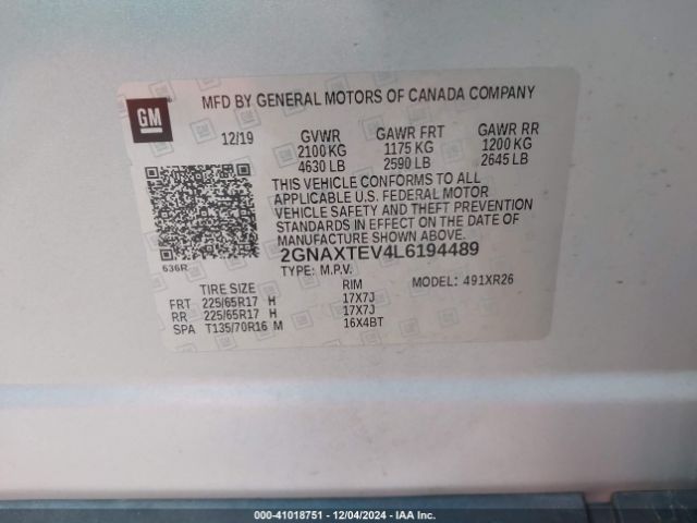 2GNAXTEV4L6194489 Chevrolet Equinox Awd 2fl