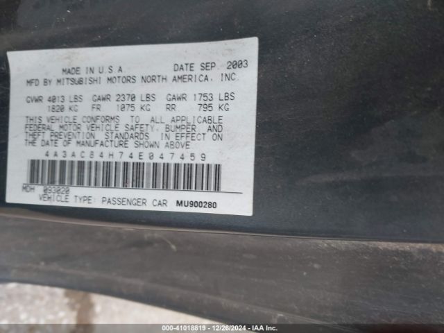 2004 MITSUBISHI ECLIPSE 4A3AC84H74E047459 Photo 8