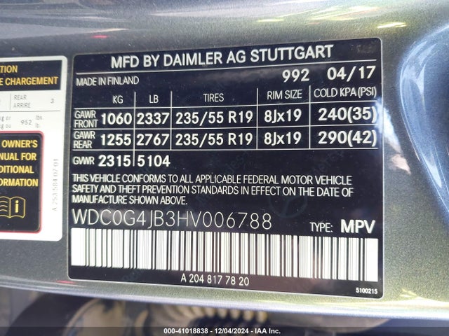 WDC0G4JB3HV006788 Mercedes-Benz GLC 300