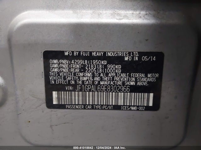JF1GPAL69E8302966 Subaru Impreza 2.0i Sport Premium