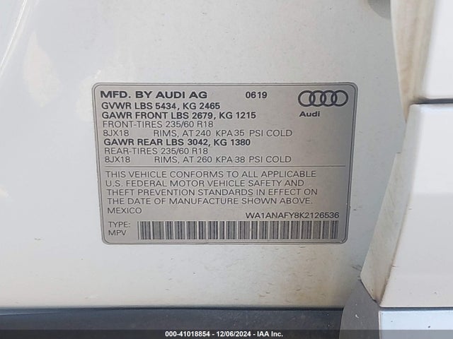 2019 AUDI Q5 WA1ANAFY8K2126536 Photo 8
