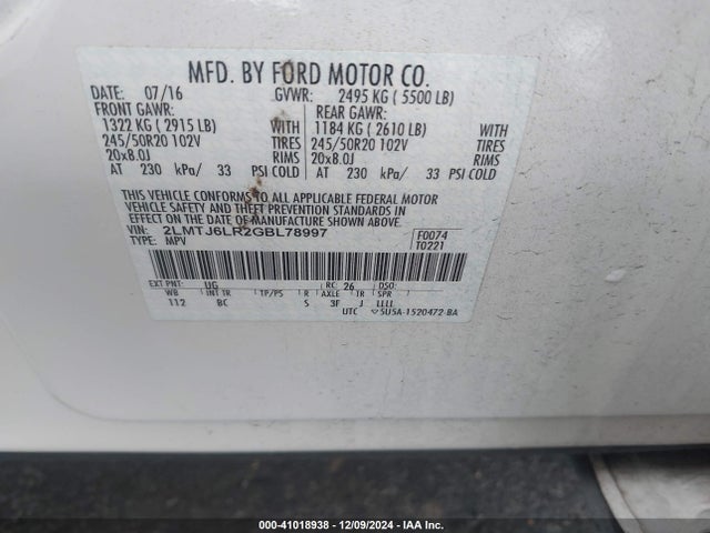 Lincoln Mkx Reserve 2016 2LMTJ6LR2GBL78997 Image 9