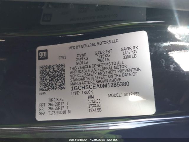 1GCHSCEA0M1285380 Chevrolet Colorado 2wd  Long Box Lt