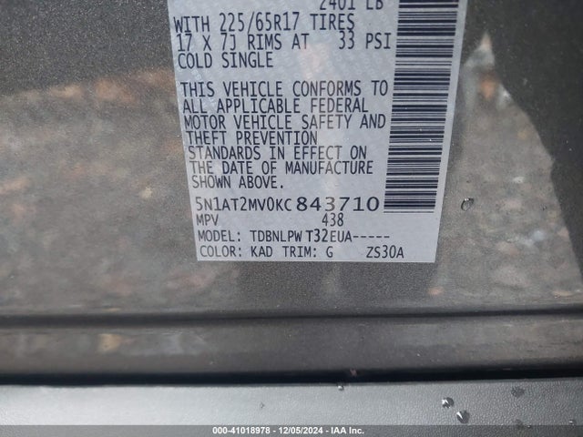 Nissan ROGUE S 2019 5N1AT2MV0KC843710 Image 9