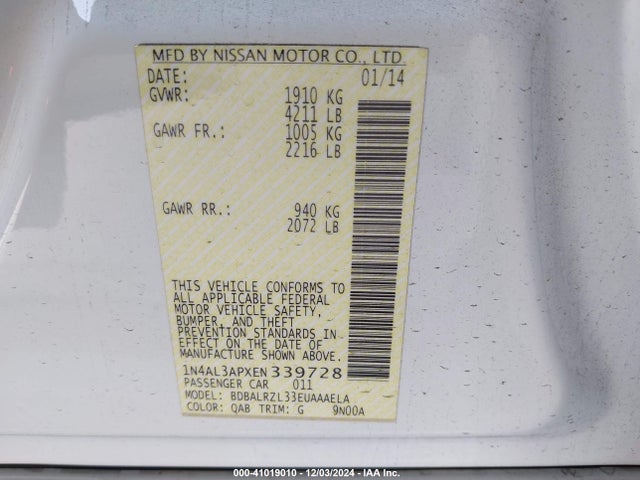 Nissan Altima 2.5 S 2014 1N4AL3APXEN339728 Image 9