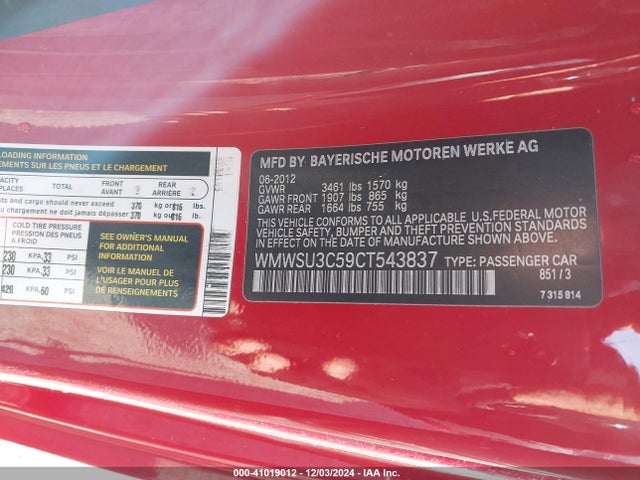 2012 MINI COOPER WMWSU3C59CT543837 Photo 8