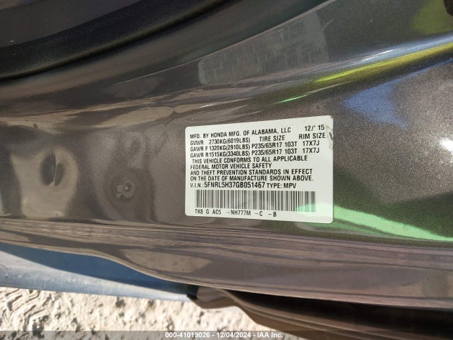 Honda ODYSSEY SE 2016 5FNRL5H37GB051467 Image 9