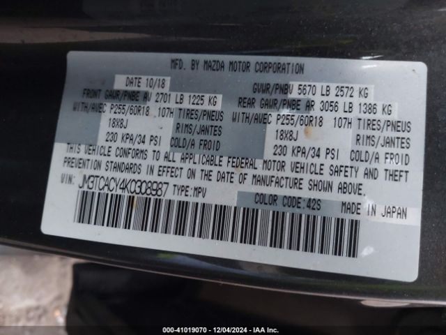 JM3TCACY4K0308987 Mazda Cx-9 Touring