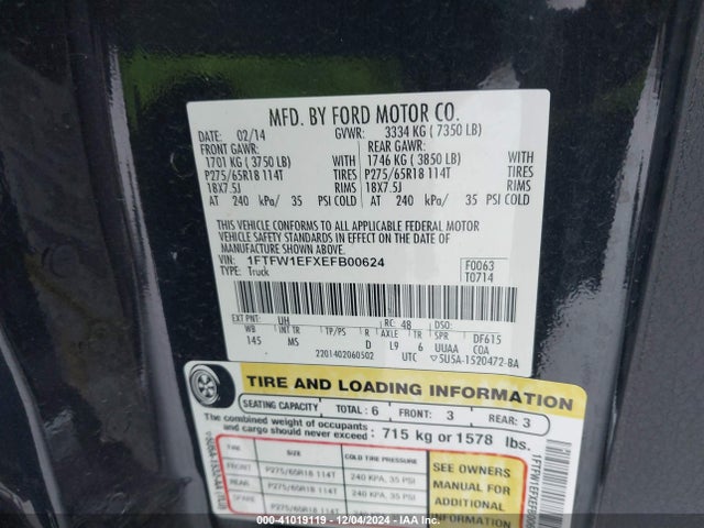 Ford F-150 Xlt 2014 1FTFW1EFXEFB00624 Image 9