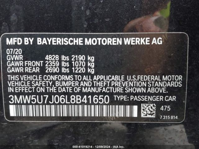 3MW5U7J06L8B41650 BMW 3 Series M340i